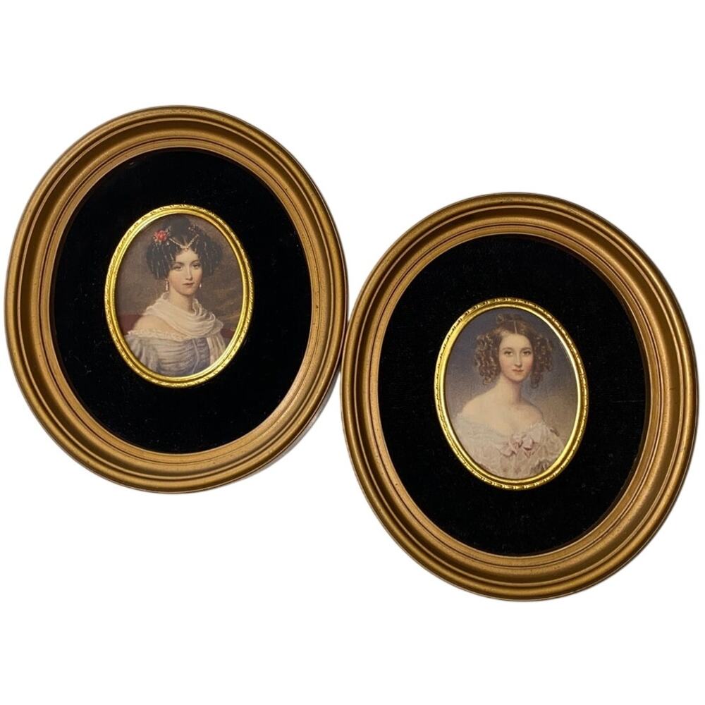 Vintage Miniature Portraits 1950s Princess Royalty Framed Regency Victorian art
